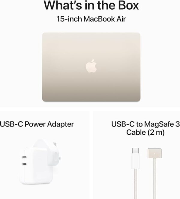 Apple 2024 MacBook Air (15-inch, Apple M3 chip with 8‑core CPU and 10‑core GPU, 16GB Unified Memory, 256GB) - Starlight - Image 2